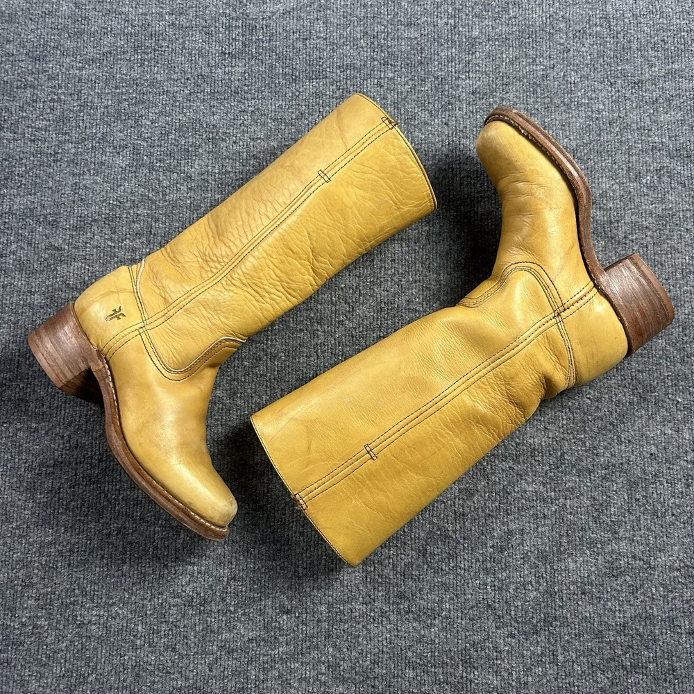 Frye Campus Boots Womens Size 6.5 Yellow Leather Mid Calf Western Square Toe USA